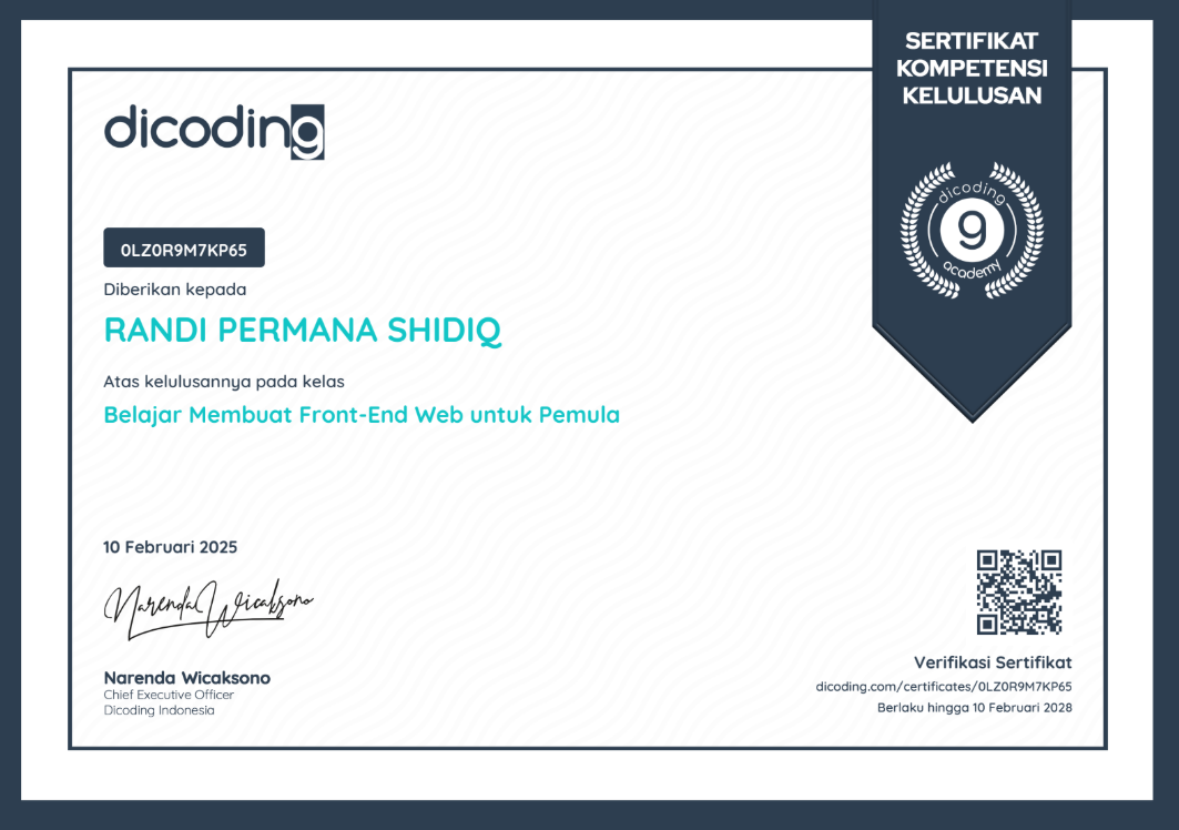 Sertifikat Dasar Pemrograman Web Front-End